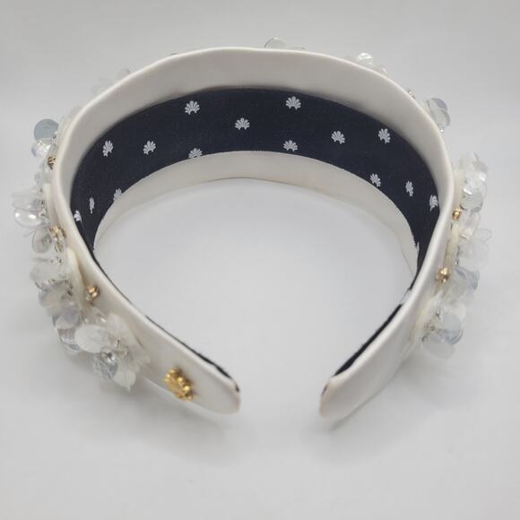 Lele Sadoughi Headband Brigitte Paillette Floral Crystal Wide Dove White NEW main image 7